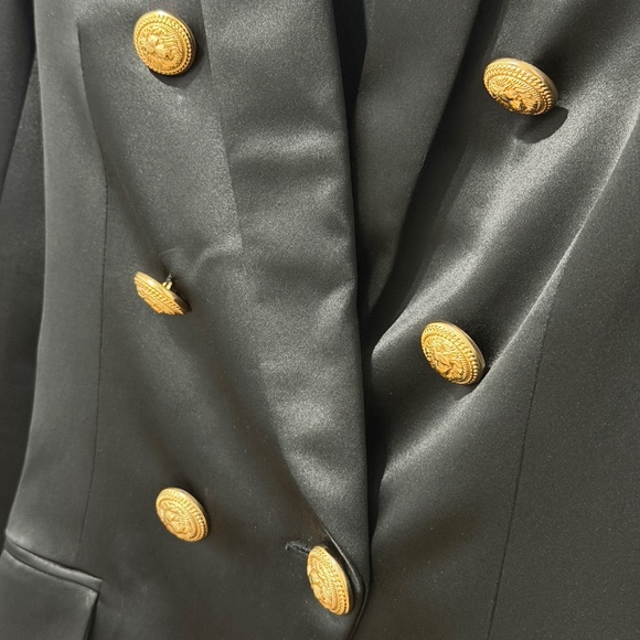 Balmain Double-Breasted Silk-Satin Blazer — Black, Gold Buttons, FR 36 (US 4) - Picture 4 of 11
